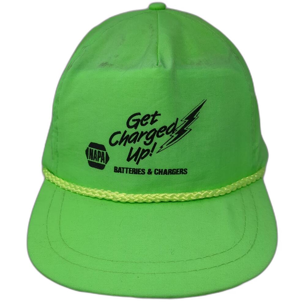 KC 5 Panel Green Hat One Size NAPA Get Charged Up Batteries Rope Snapback Neon